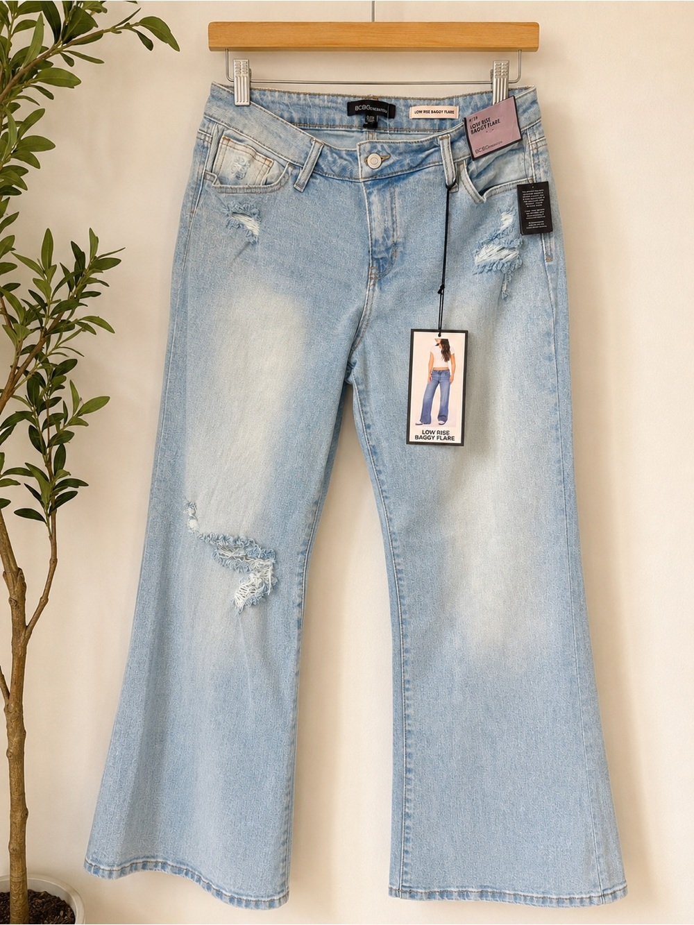 BCBGeneration Light Blue Low-Rise Baggy Flare Jeans